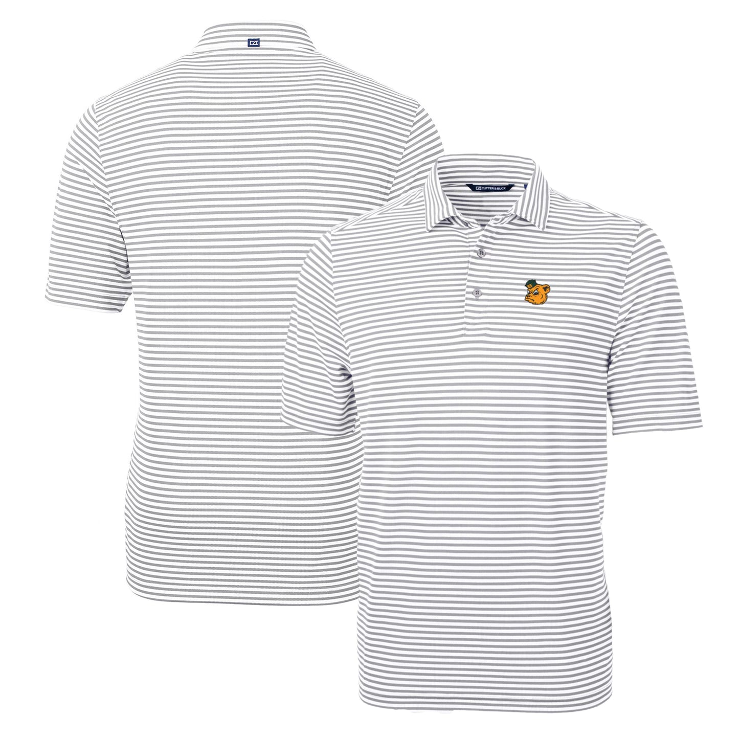 Men's Cutter & Buck Gray Baylor Bears Throwback Logo Virtue Eco Pique Stripe Recycled Polo