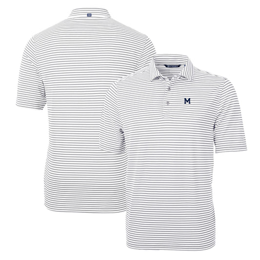 Men's Cutter & Buck Gray Michigan Wolverines Throwback Logo Virtue Eco Pique Stripe Recycled Polo