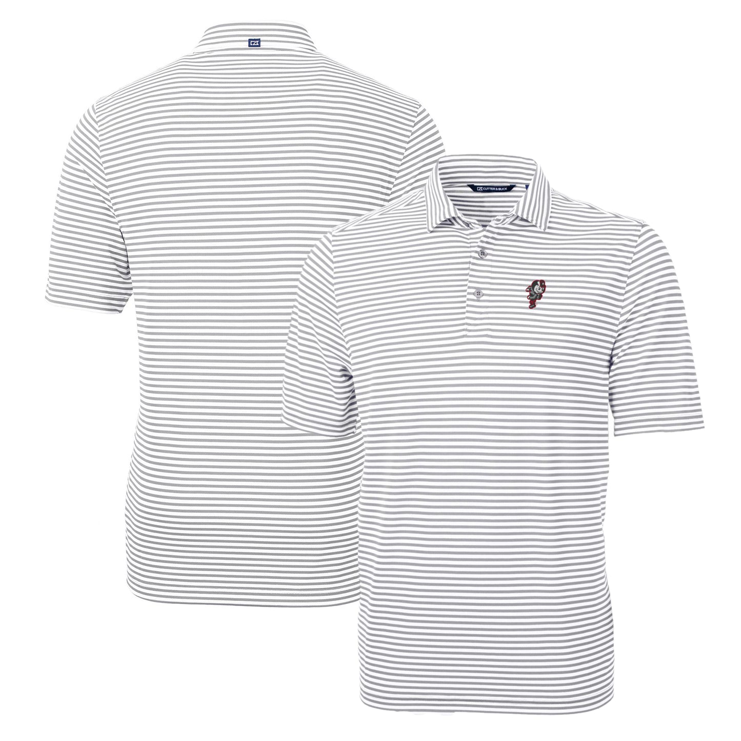 Men's Cutter & Buck Gray Ohio State Buckeyes Throwback Logo Virtue Eco Pique Stripe Recycled Polo