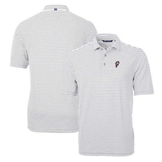 Men's Cutter & Buck Gray Ohio State Buckeyes Throwback Logo Virtue Eco Pique Stripe Recycled Polo