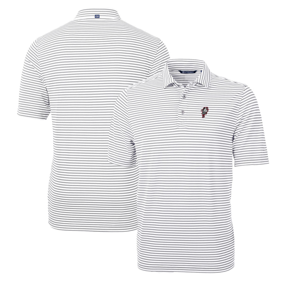 Men's Cutter & Buck Gray Ohio State Buckeyes Throwback Logo Virtue Eco Pique Stripe Recycled Polo