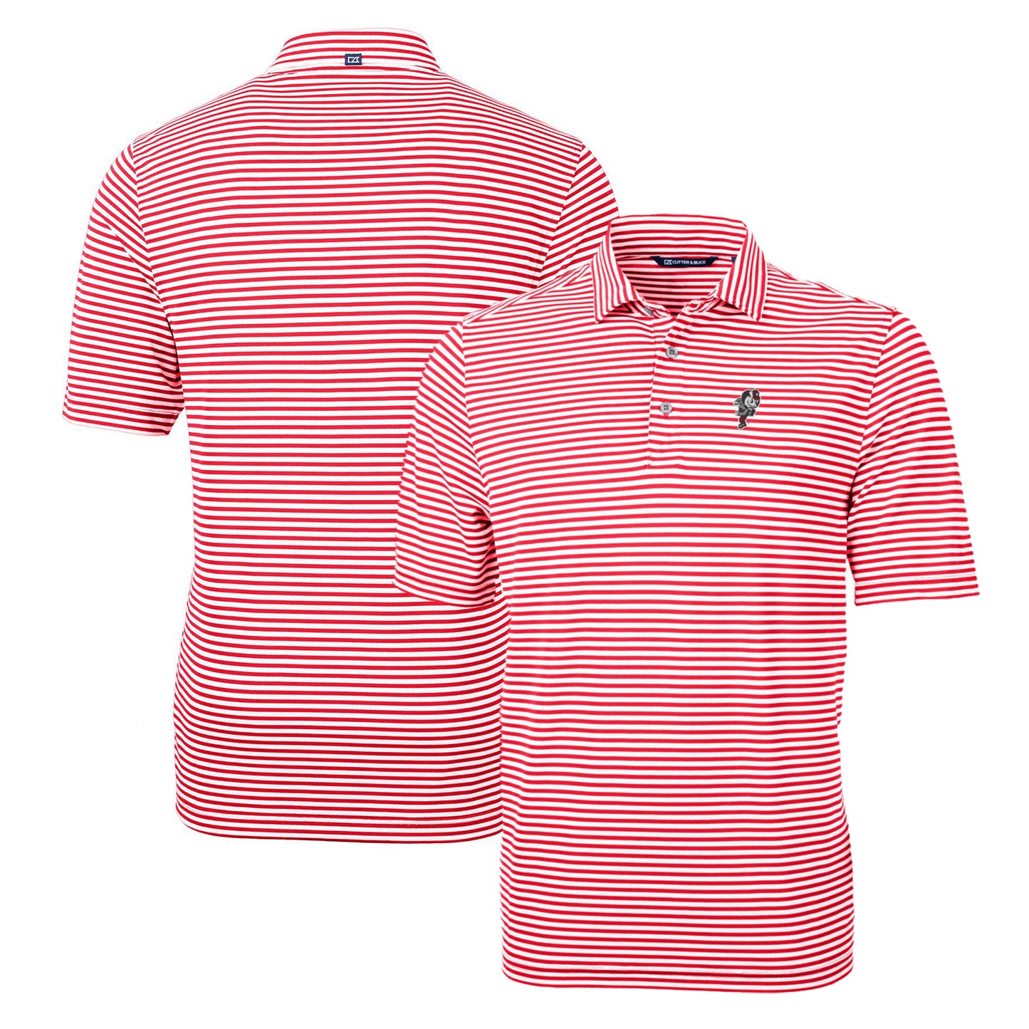 Men's Cutter & Buck Scarlet Ohio State Buckeyes Throwback Logo Virtue Eco Pique Stripe Recycled Polo