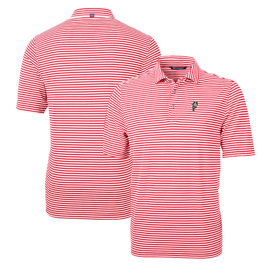 Men's Cutter & Buck Scarlet Ohio State Buckeyes Throwback Logo Virtue Eco Pique Stripe Recycled Polo
