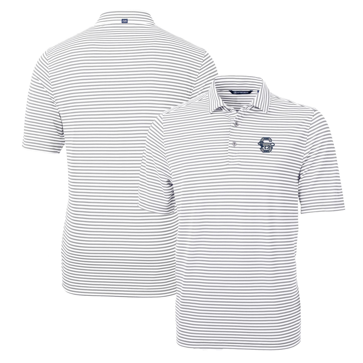 Men's Cutter & Buck Gray Penn State Nittany Lions Throwback Logo Virtue Eco Pique Stripe Recycled Polo