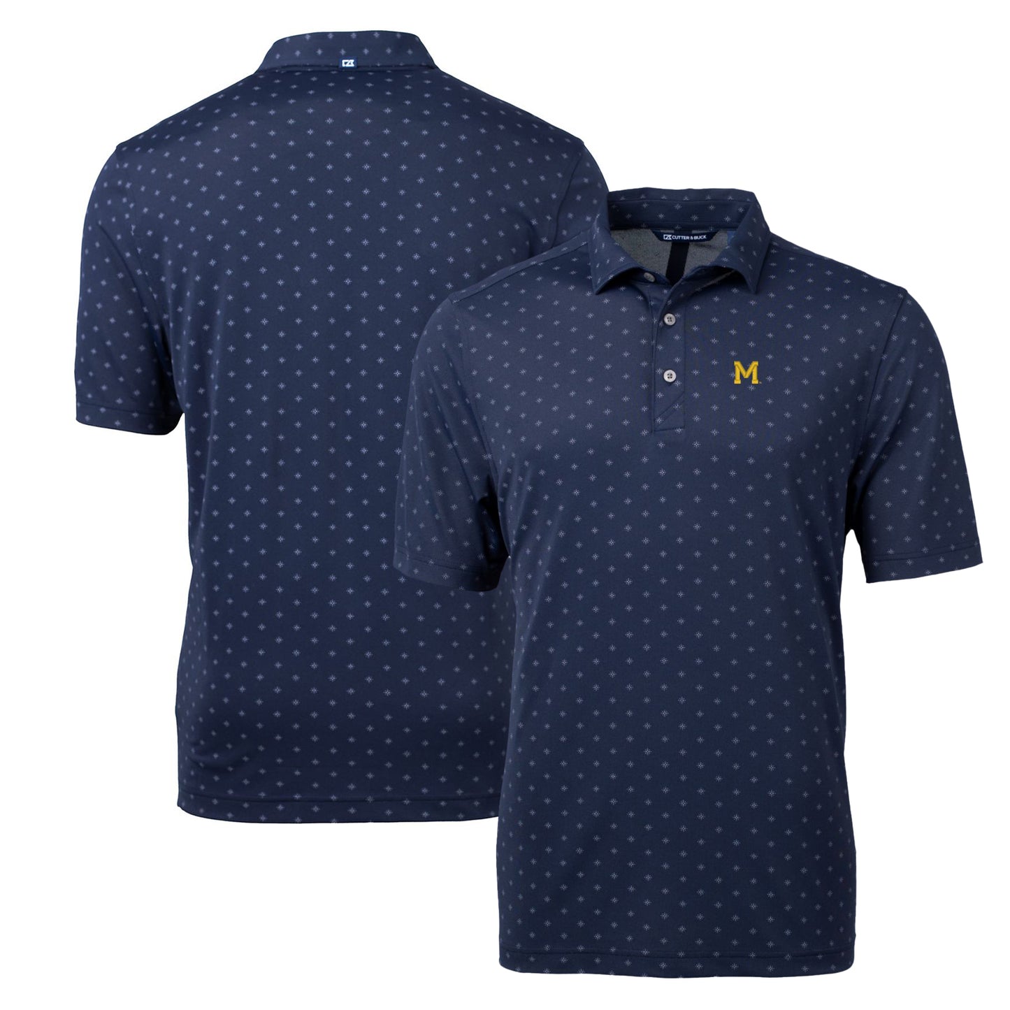 Men's Cutter & Buck Navy Michigan Wolverines Virtue Eco Pique Tile Recycled Polo