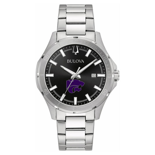 Men's Bulova Black Kansas State Wildcats Stainless Steel Classic Sport Watch