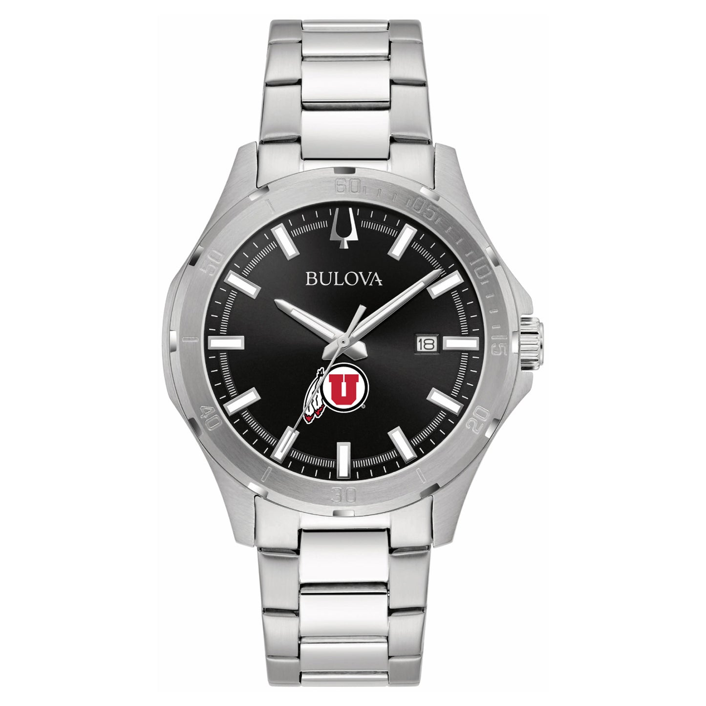 Men's Bulova Black Utah Utes Stainless Steel Classic Sport Watch