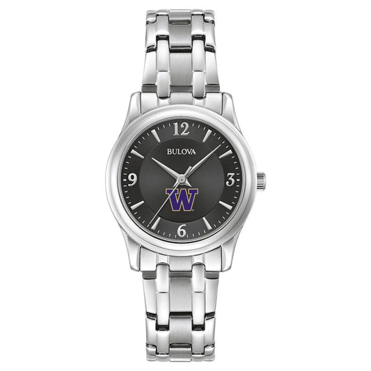 Women's Bulova Black Washington Huskies Corporate Collection Stainless Steel Watch