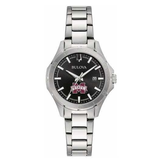 Women's Bulova Black Mississippi State Bulldogs Stainless Steel Sport Classic Watch