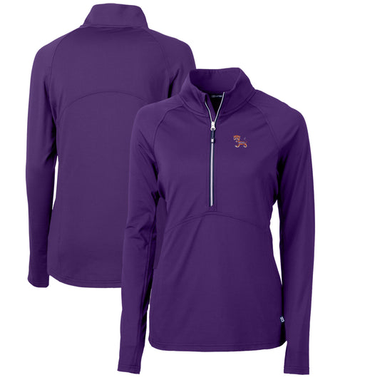 Women's Cutter & Buck Purple Clemson Tigers Adapt Eco Knit Stretch Recycled Half-Zip Pullover Top