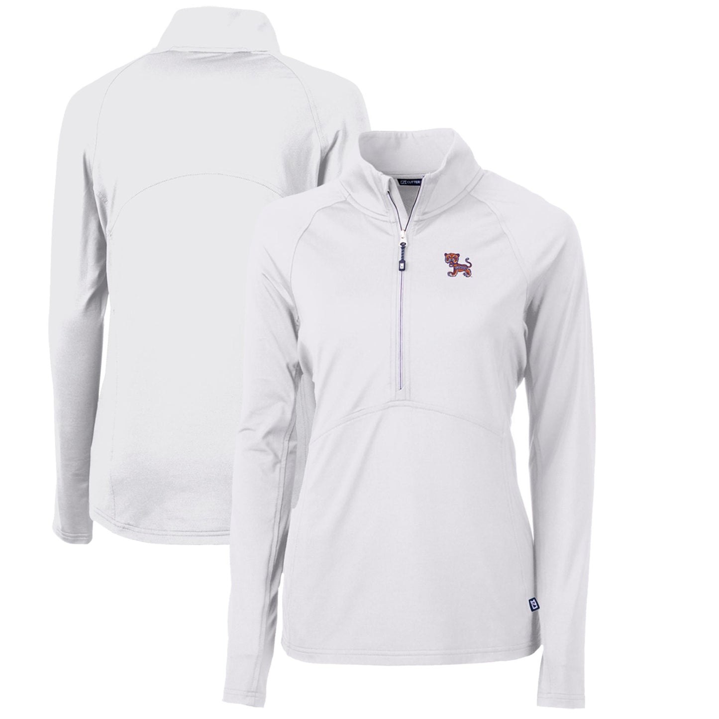 Women's Cutter & Buck White Clemson Tigers Adapt Eco Knit Stretch Recycled Half-Zip Pullover Top