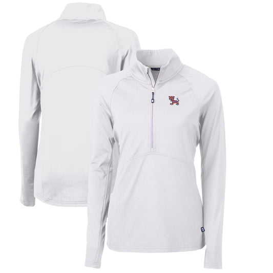 Women's Cutter & Buck White Clemson Tigers Adapt Eco Knit Stretch Recycled Half-Zip Pullover Top