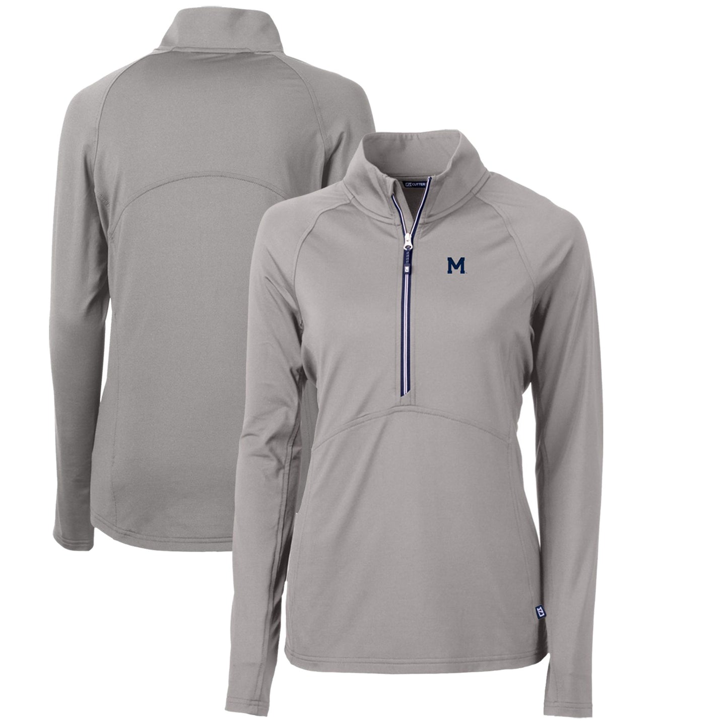 Women's Cutter & Buck Gray Michigan Wolverines Adapt Eco Knit Stretch Recycled Half-Zip Pullover Top