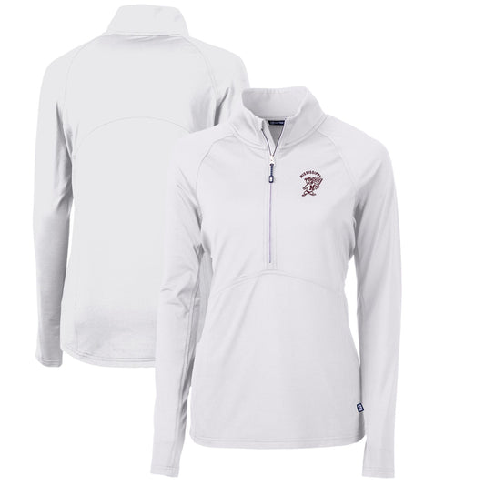 Women's Cutter & Buck White Mississippi State Bulldogs Adapt Eco Knit Stretch Recycled Half-Zip Pullover Top