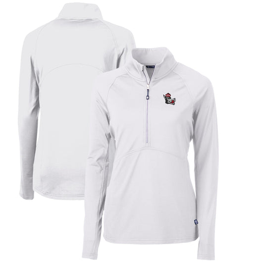 Women's Cutter & Buck White NC State Wolfpack Adapt Eco Knit Stretch Recycled Half-Zip Pullover Top