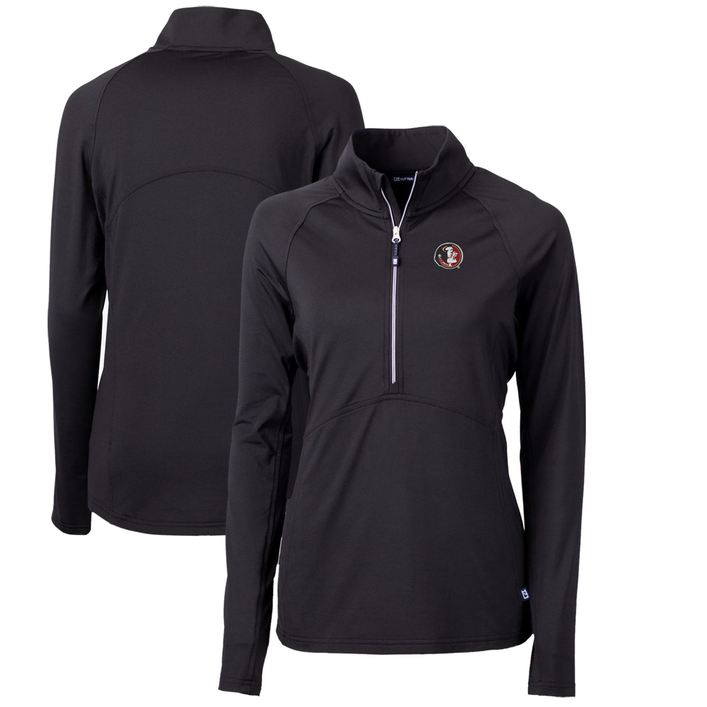 Women's Cutter & Buck Black Florida State Seminoles Adapt Eco Knit Stretch Recycled Half-Zip Pullover Top