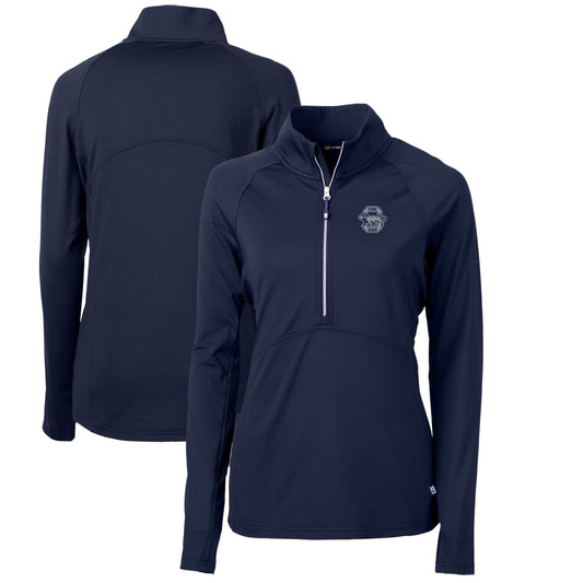 Women's Cutter & Buck Navy Penn State Nittany Lions Adapt Eco Knit Stretch Recycled Half-Zip Pullover Top