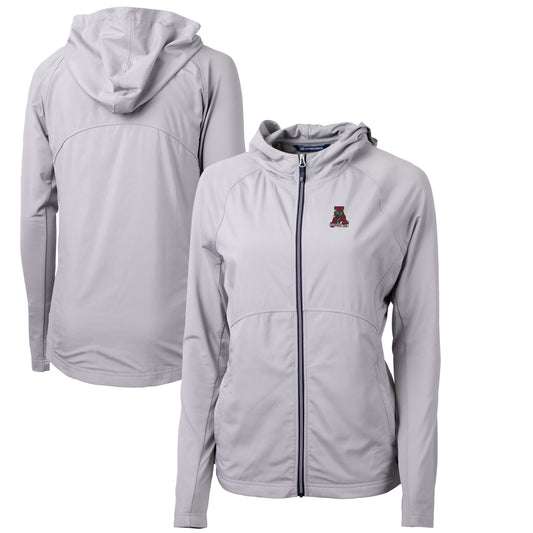 Women's Cutter & Buck Gray Alabama Crimson Tide Adapt Eco Knit Hybrid Recycled Full-Zip Hoodie