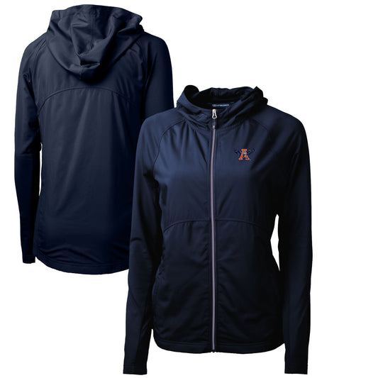 Women's Cutter & Buck Navy Auburn Tigers Adapt Eco Knit Hybrid Recycled Full-Zip Hoodie