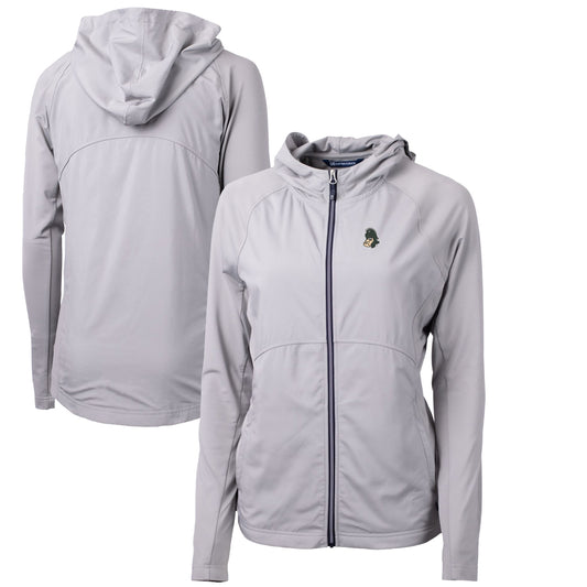 Women's Cutter & Buck Gray Michigan State Spartans Adapt Eco Knit Hybrid Recycled Full-Zip Hoodie