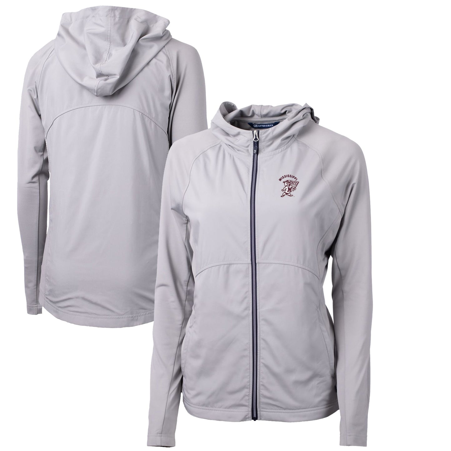 Women's Cutter & Buck Gray Mississippi State Bulldogs Adapt Eco Knit Hybrid Recycled Full-Zip Hoodie