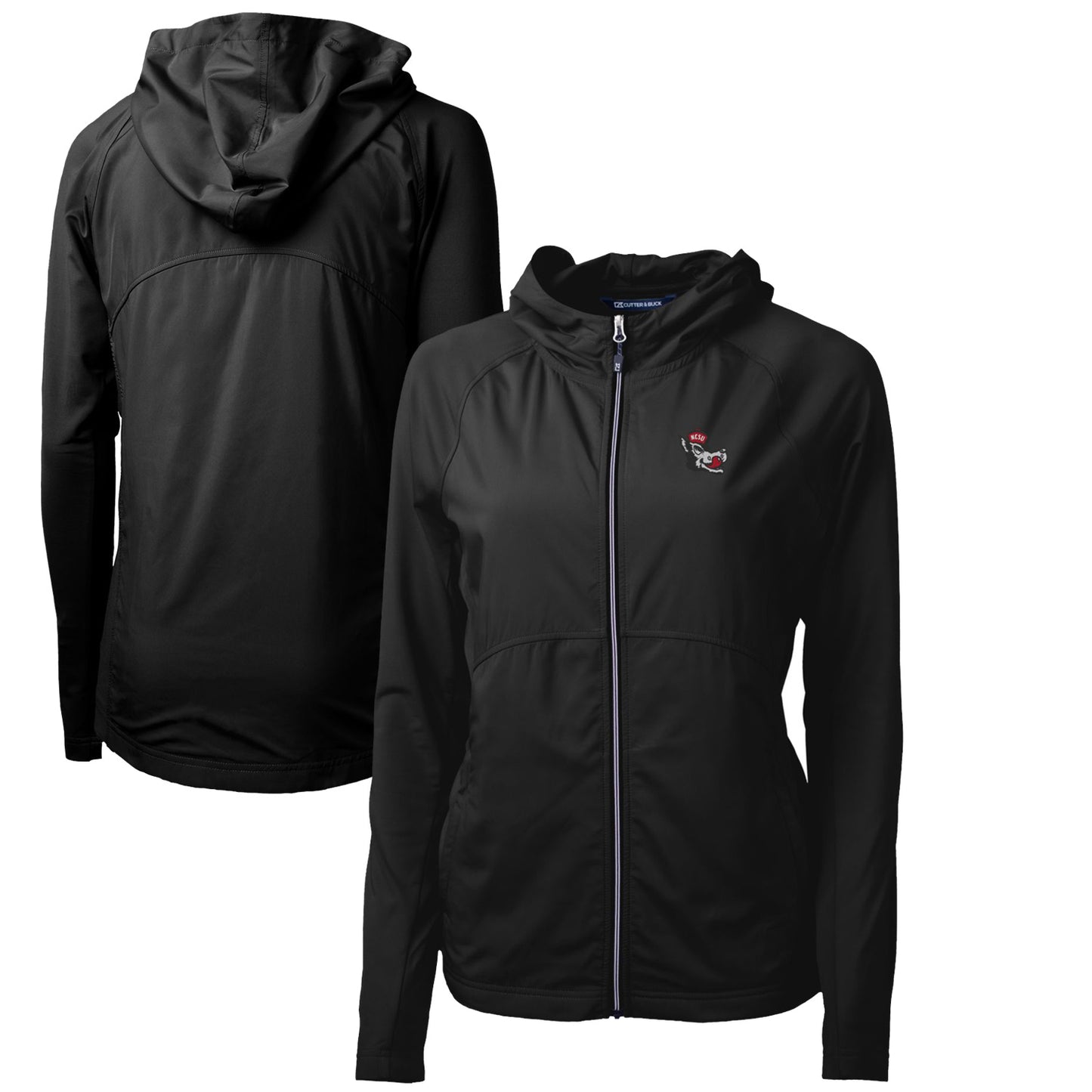 Women's Cutter & Buck Black NC State Wolfpack Adapt Eco Knit Hybrid Recycled Full-Zip Hoodie