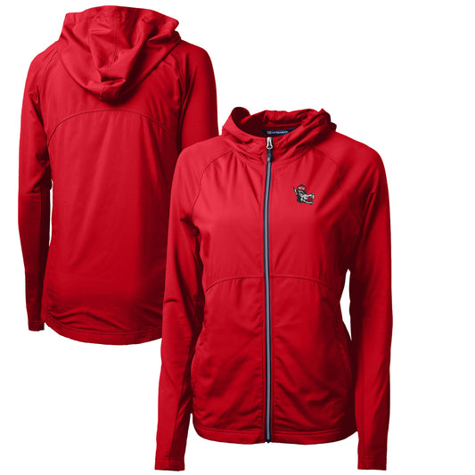 Women's Cutter & Buck Red NC State Wolfpack Adapt Eco Knit Hybrid Recycled Full-Zip Hoodie