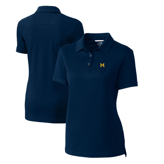 Women's Cutter & Buck Navy Michigan Wolverines Advantage Tri-Blend Pique Polo