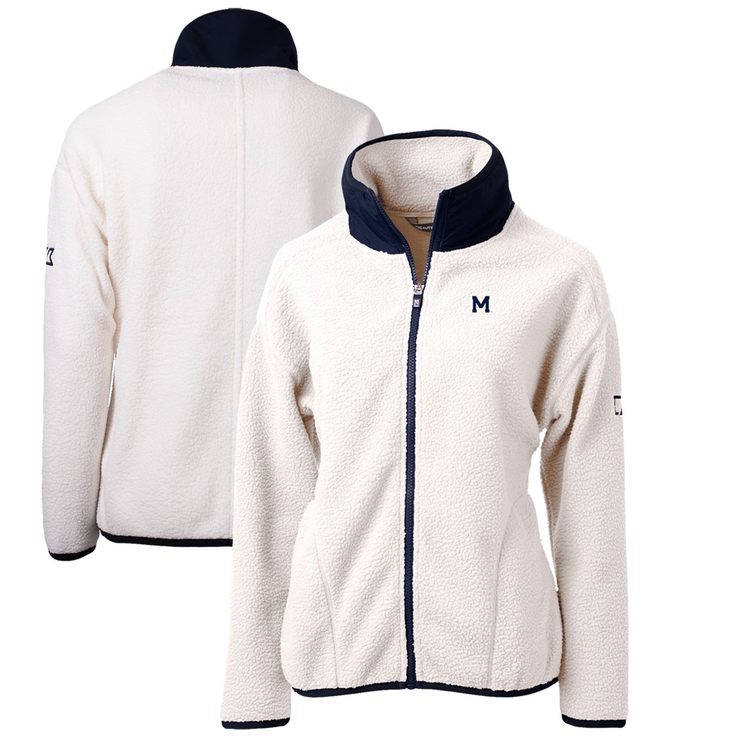 Women's Cutter & Buck White/Navy Michigan Wolverines Cascade Eco Sherpa Full-Zip Fleece Jacket