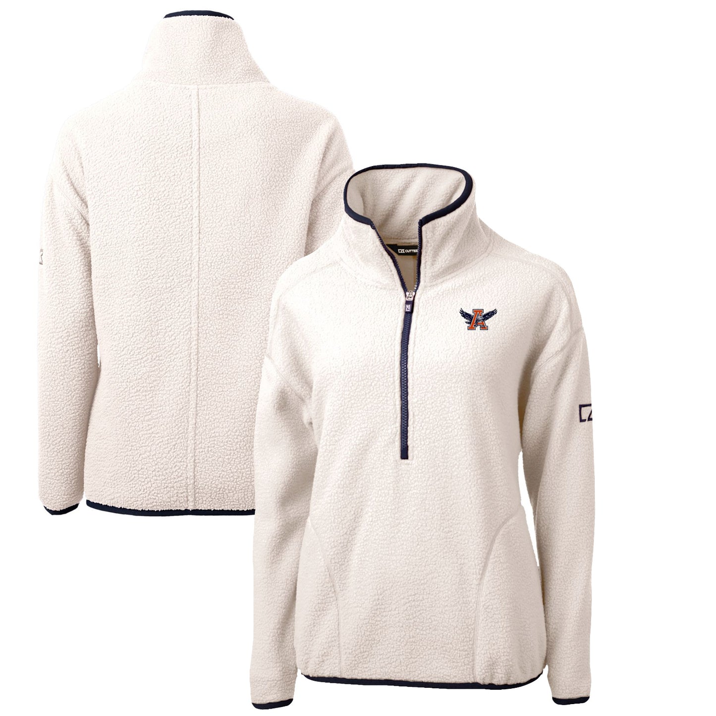 Women's Cutter & Buck White Auburn Tigers Cascade Eco Sherpa Fleece Half-Zip Pullover Jacket