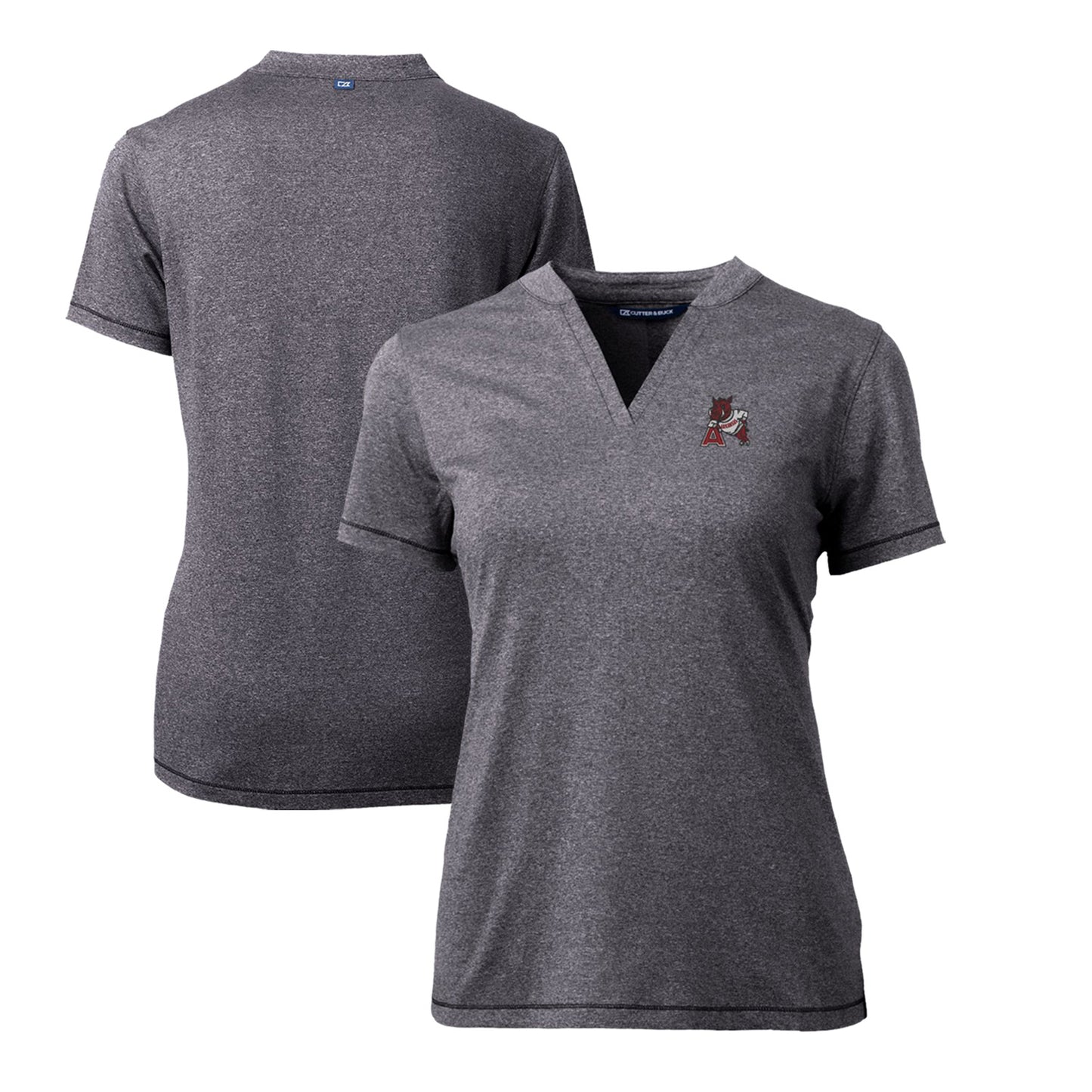 Women's Cutter & Buck Heather Charcoal Arkansas Razorbacks Forge Stretch Blade V-Neck Top