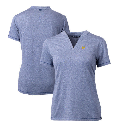 Women's Cutter & Buck Heather Blue Michigan Wolverines Forge Stretch Blade V-Neck Top