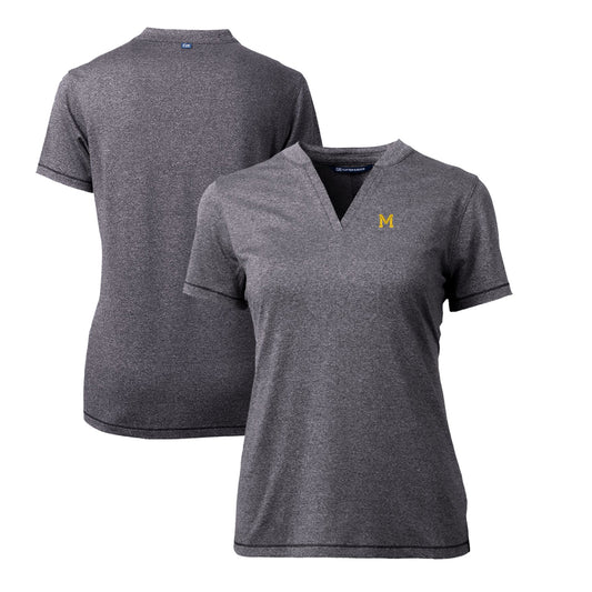 Women's Cutter & Buck Heather Charcoal Michigan Wolverines Forge Stretch Blade V-Neck Top