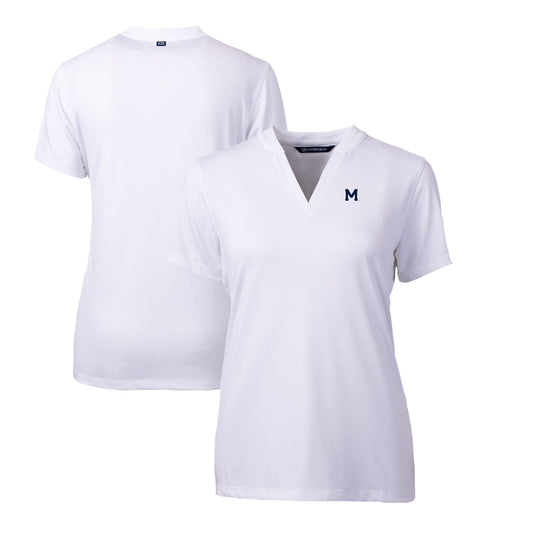 Women's Cutter & Buck White Michigan Wolverines Forge Stretch Blade V-Neck Top