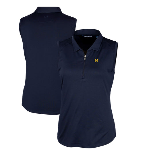 Women's Cutter & Buck Navy Michigan Wolverines Forge Stretch Sleeveless Polo