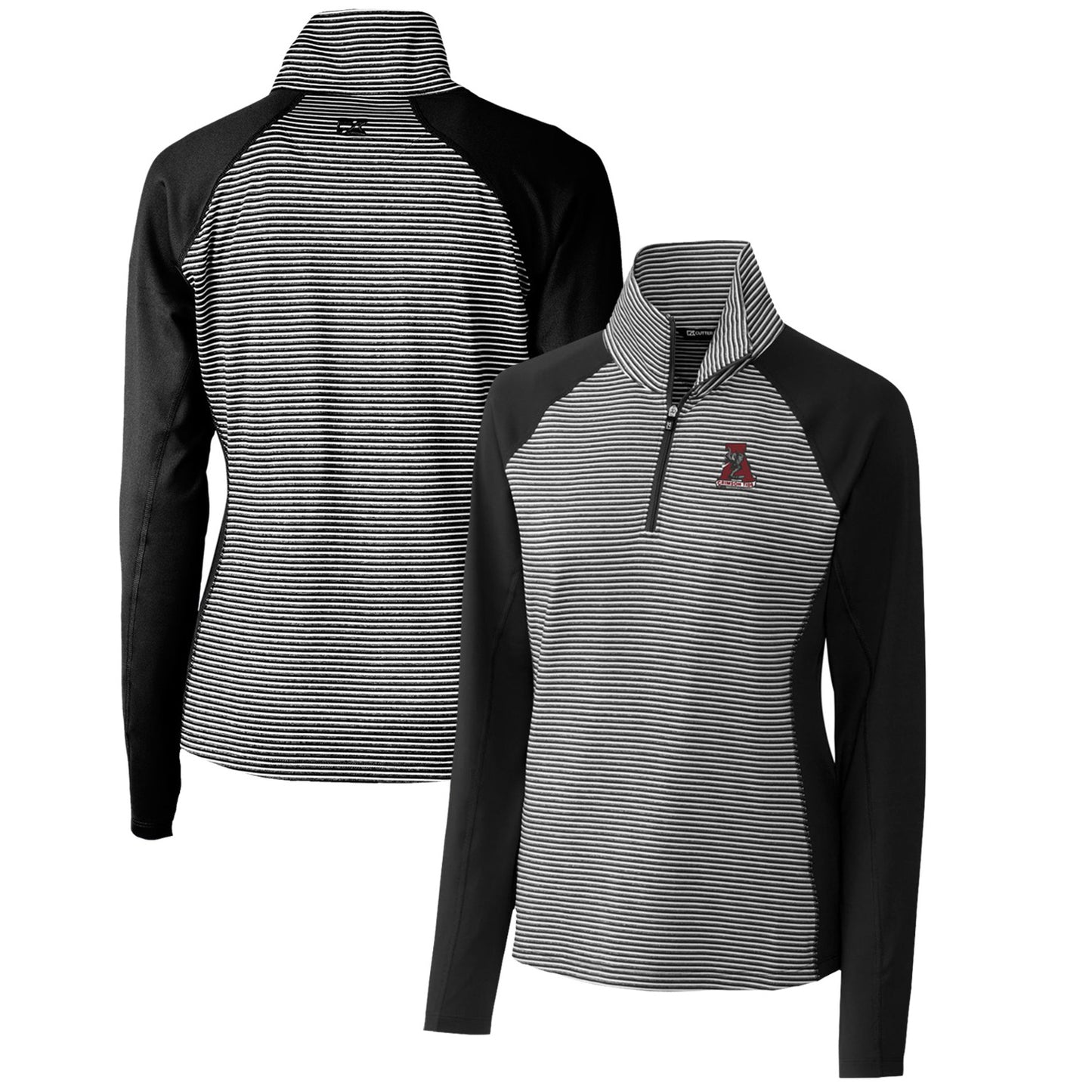 Women's Cutter & Buck Black Alabama Crimson Tide Forge Tonal Stripe Stretch Half-Zip Pullover Top