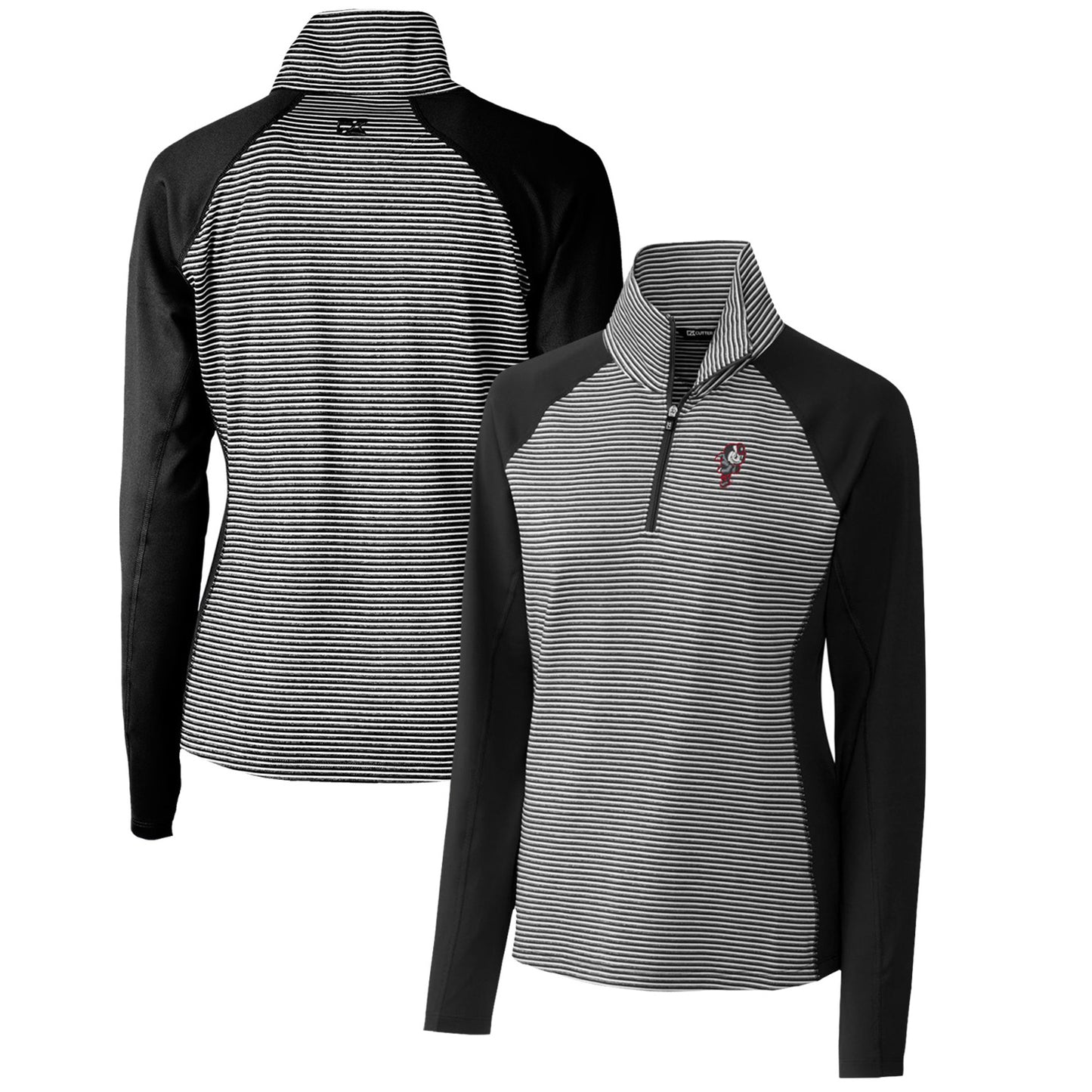 Women's Cutter & Buck Black Ohio State Buckeyes Forge Tonal Stripe Stretch Half-Zip Pullover Top