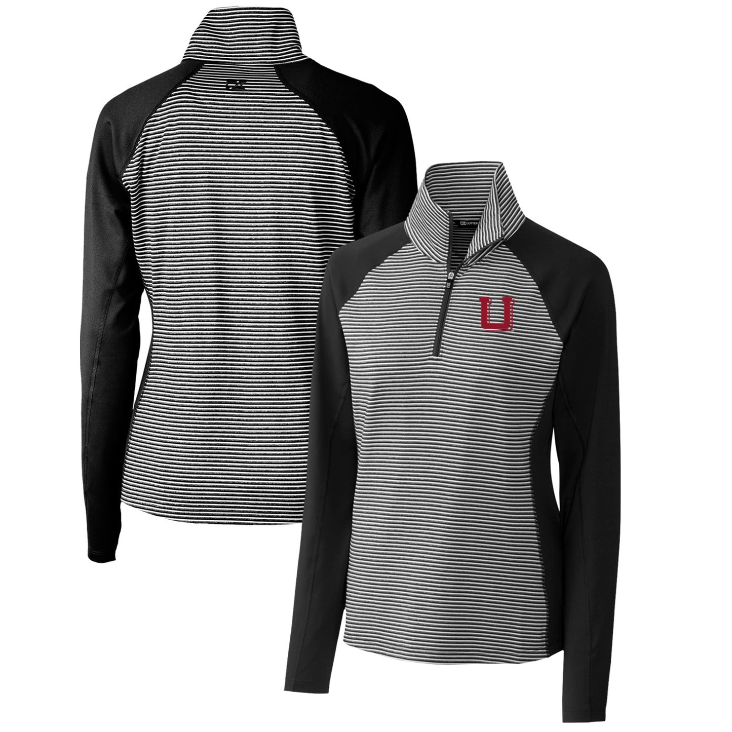 Women's Cutter & Buck Black Utah Utes Forge Tonal Stripe Stretch Half-Zip Pullover Top