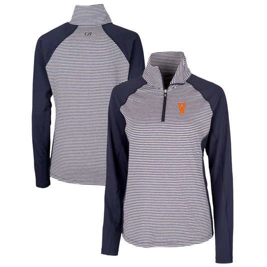 Women's Cutter & Buck Navy Virginia Cavaliers Vintage Forge Tonal Stripe Stretch Half-Zip Pullover Top