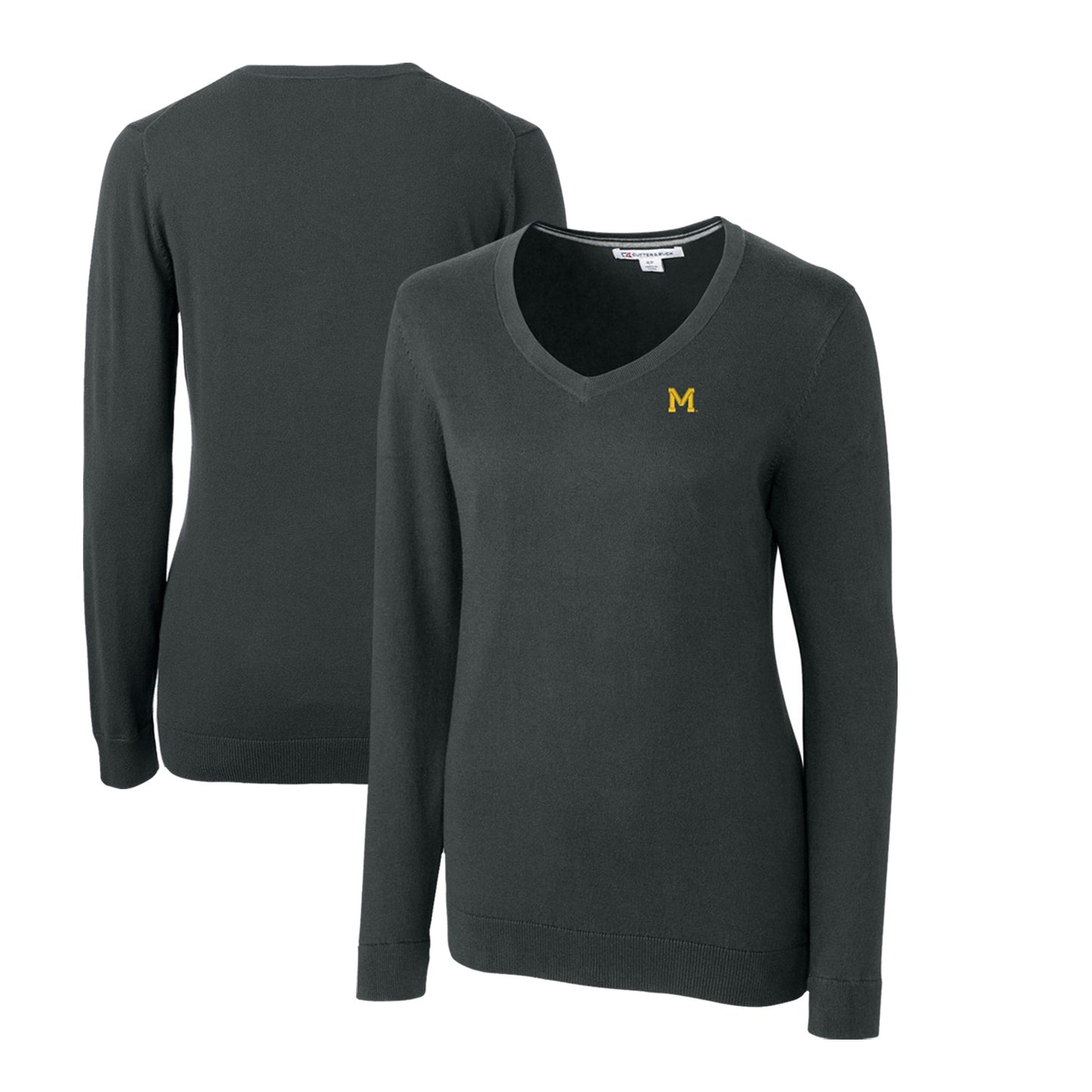 Women's Cutter & Buck Heather Charcoal Michigan Wolverines Lakemont Tri-Blend V-Neck Pullover Sweater