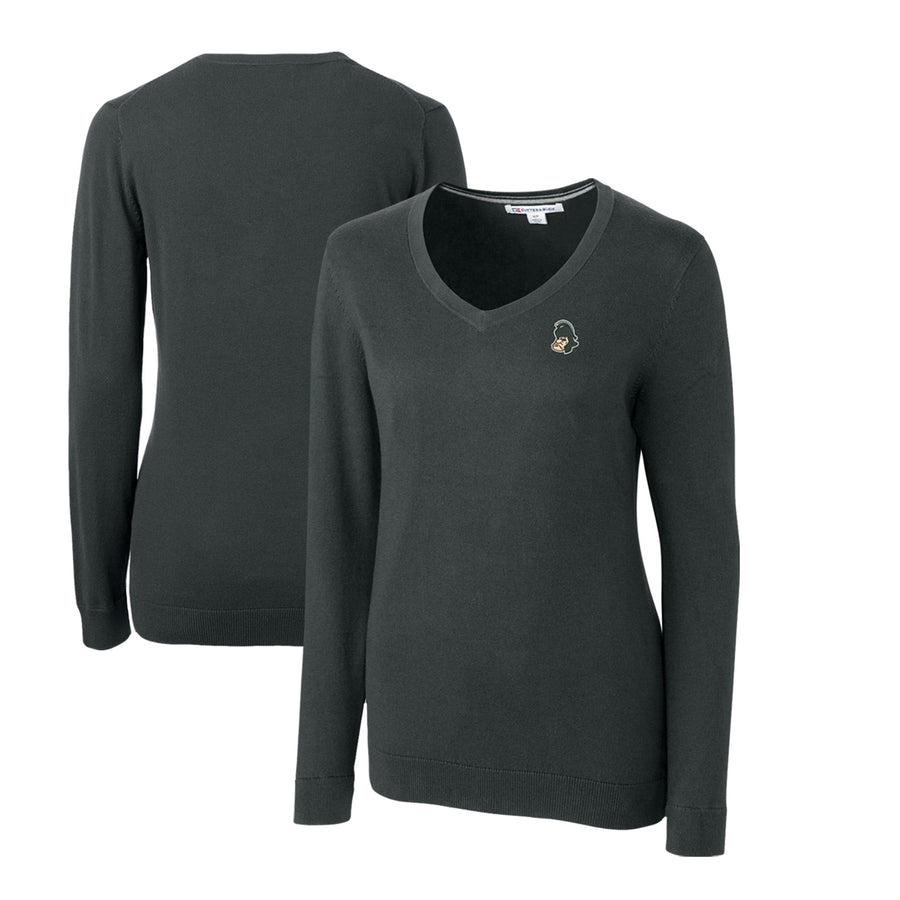 Women's Cutter & Buck Heather Charcoal Michigan State Spartans Lakemont Tri-Blend V-Neck Pullover Sweater