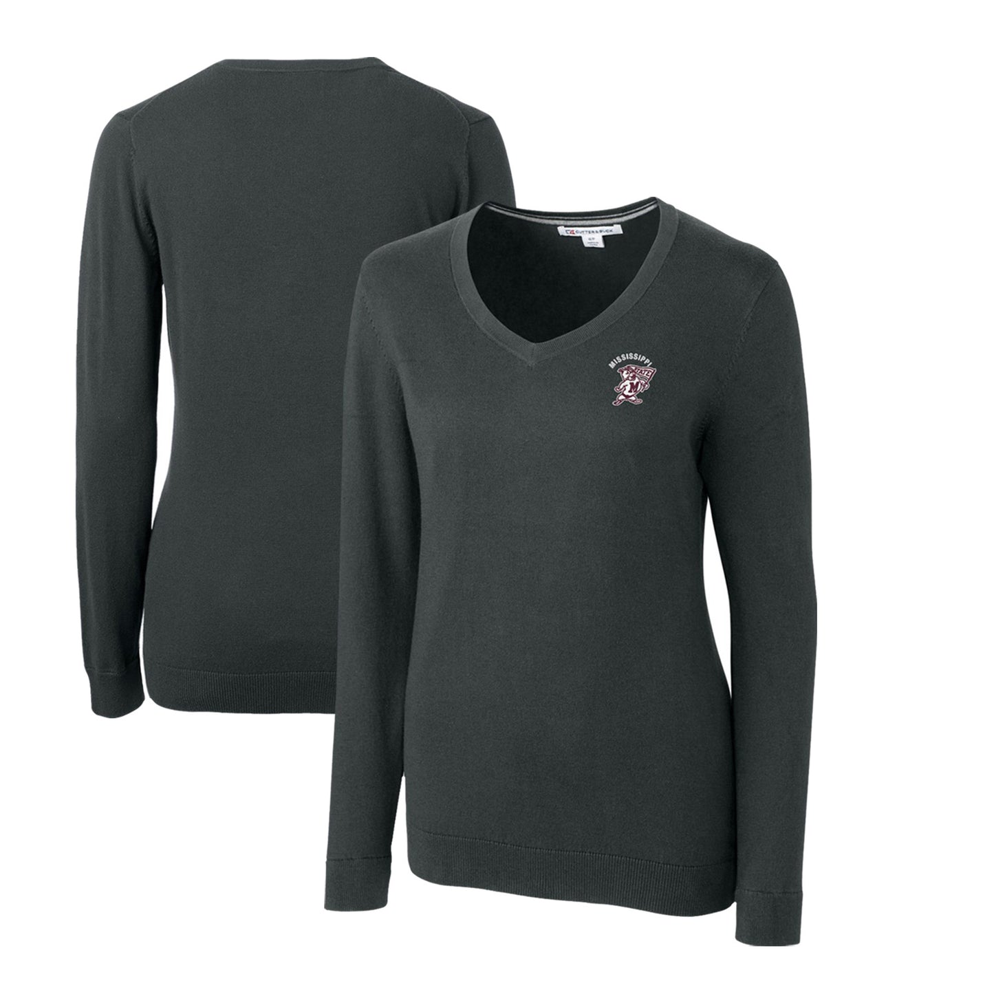 Women's Cutter & Buck Heather Charcoal Mississippi State Bulldogs Lakemont Tri-Blend V-Neck Pullover Sweater