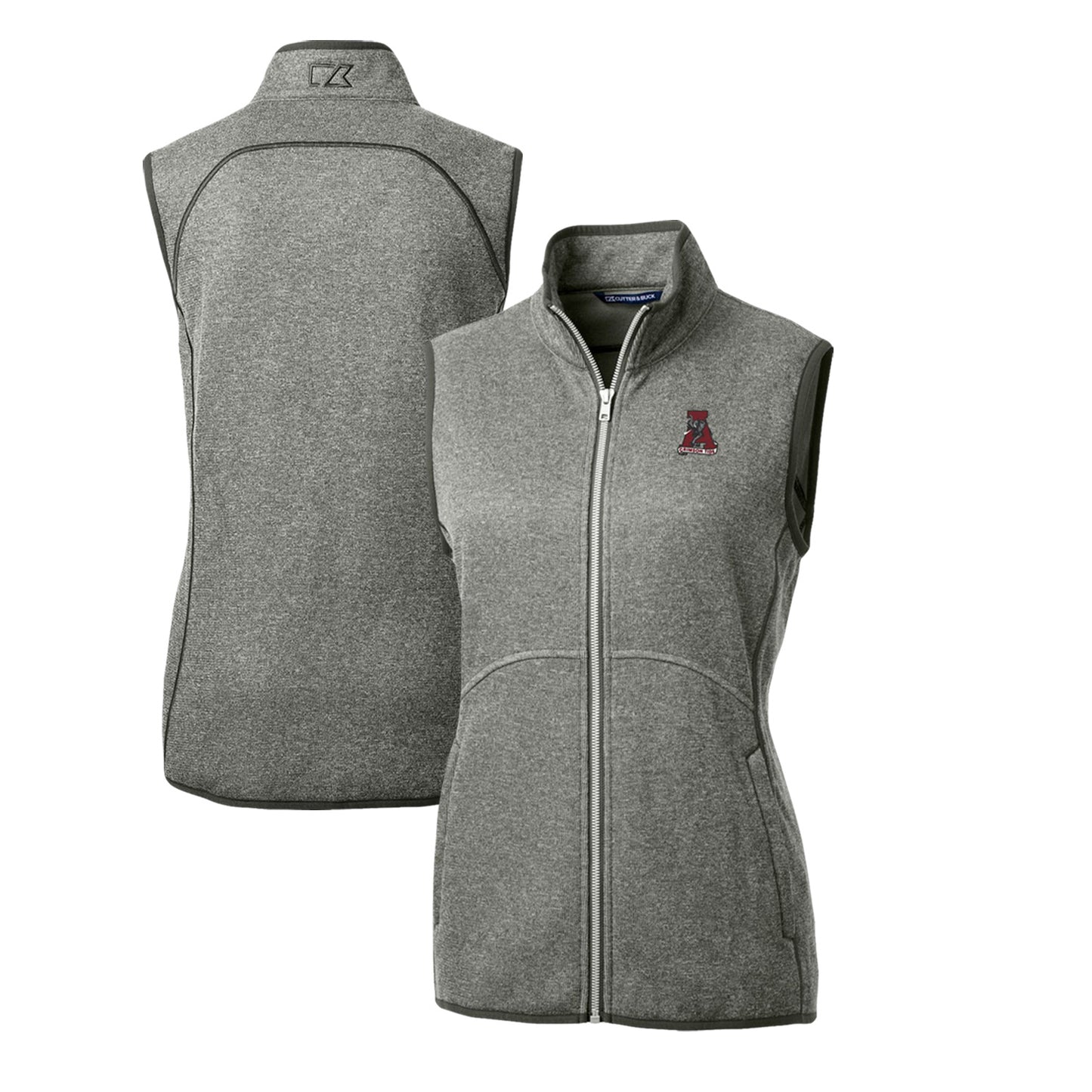 Women's Cutter & Buck Heather Gray Alabama Crimson Tide Mainsail Basic Sweater-Knit Full-Zip Vest