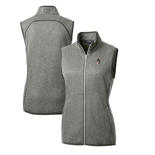 Women's Cutter & Buck Heather Gray Michigan State Spartans Mainsail Basic Sweater-Knit Full-Zip Vest