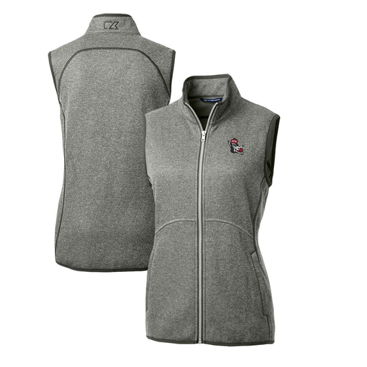 Women's Cutter & Buck Heather Gray NC State Wolfpack Mainsail Basic Sweater-Knit Full-Zip Vest