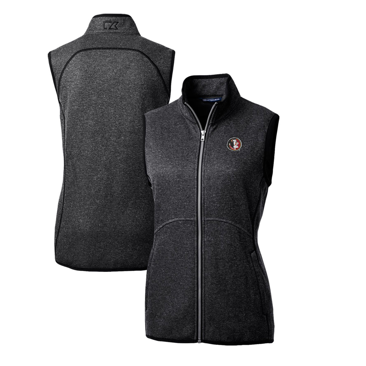 Women's Cutter & Buck Heather Charcoal Florida State Seminoles Mainsail Basic Sweater-Knit Full-Zip Vest