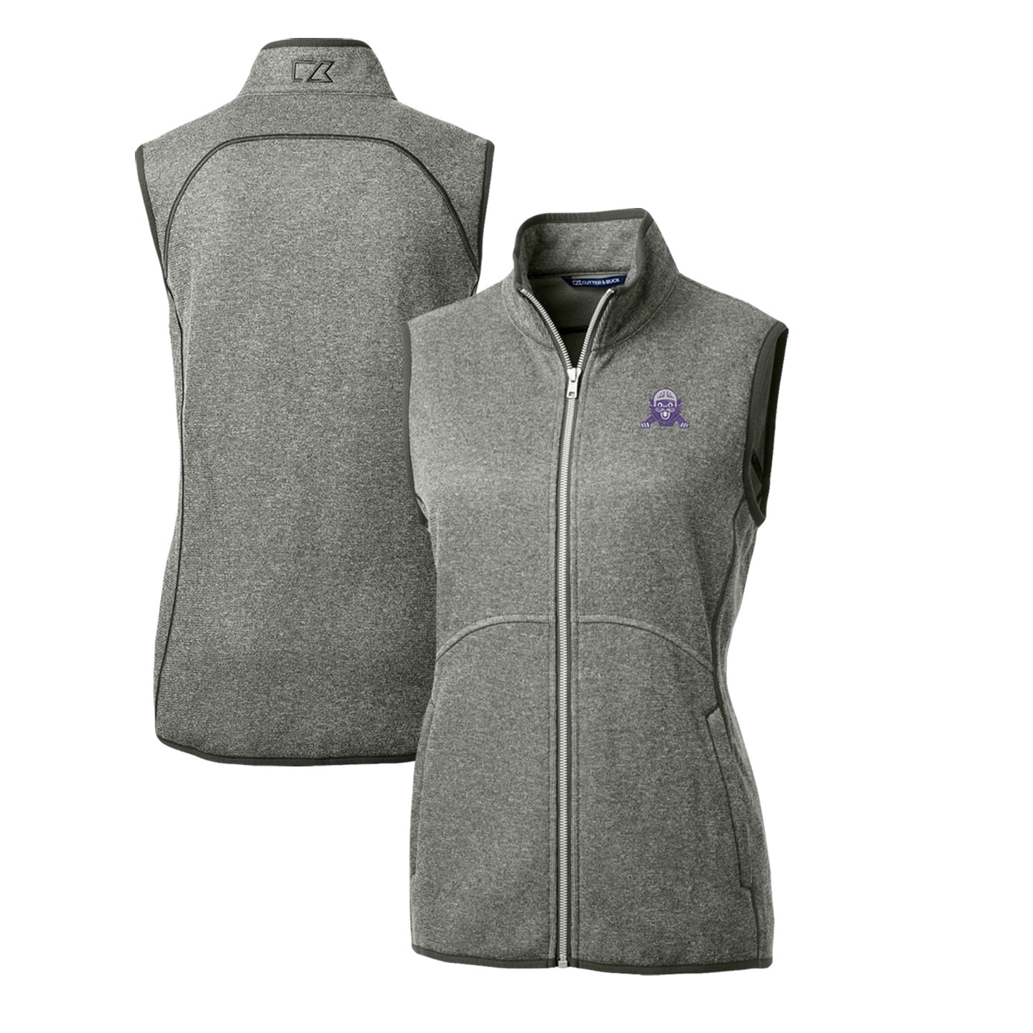 Women's Cutter & Buck Heather Gray Northwestern Wildcats Mainsail Basic Sweater-Knit Full-Zip Vest