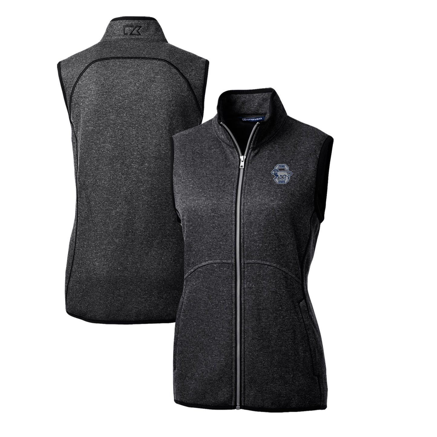 Women's Cutter & Buck Heather Charcoal Penn State Nittany Lions Mainsail Basic Sweater-Knit Full-Zip Vest