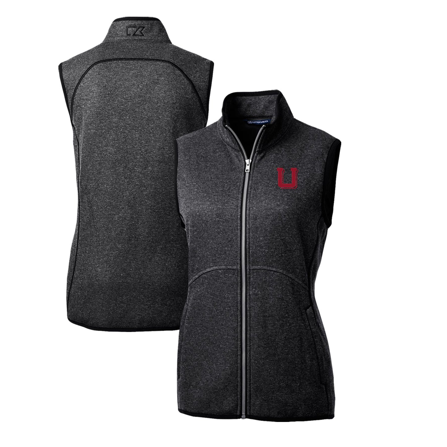 Women's Cutter & Buck Heather Charcoal Utah Utes Mainsail Basic Sweater-Knit Full-Zip Vest