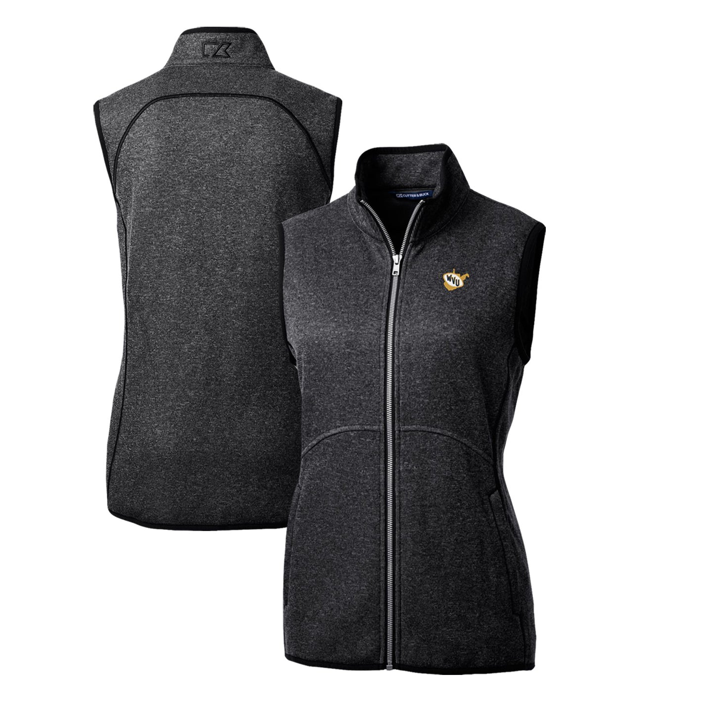 Women's Cutter & Buck Heather Charcoal West Virginia Mountaineers Mainsail Basic Sweater-Knit Full-Zip Vest